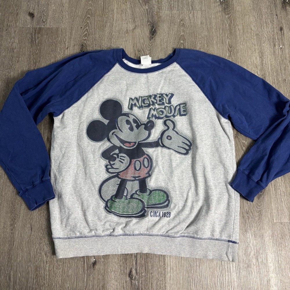 Disney Store XL MICKEY MOUSE Circa 1928 Blue‎ Grey Sweatshirt Vtg Y2K